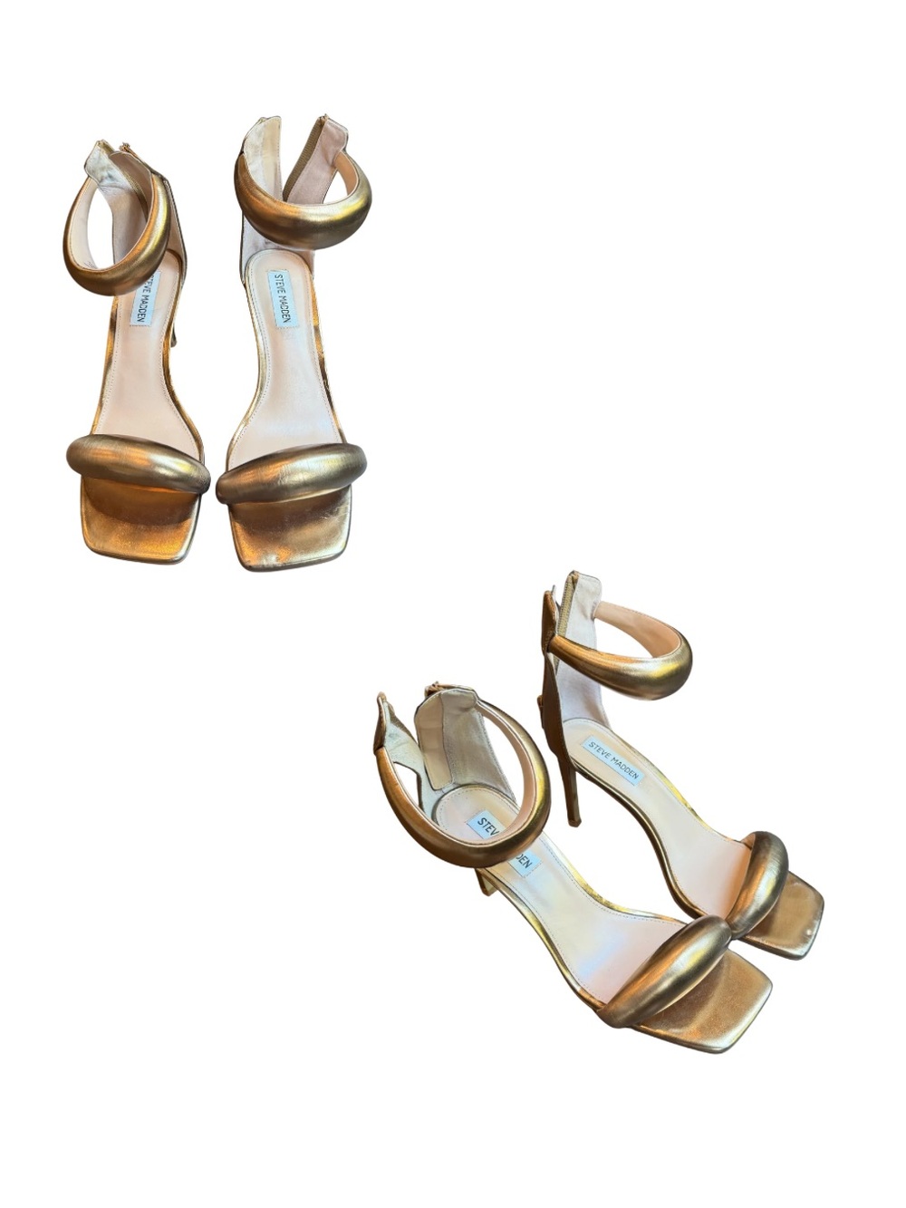 Steve Madden Metallic Gold Ankle-Strap Stiletto Sandals